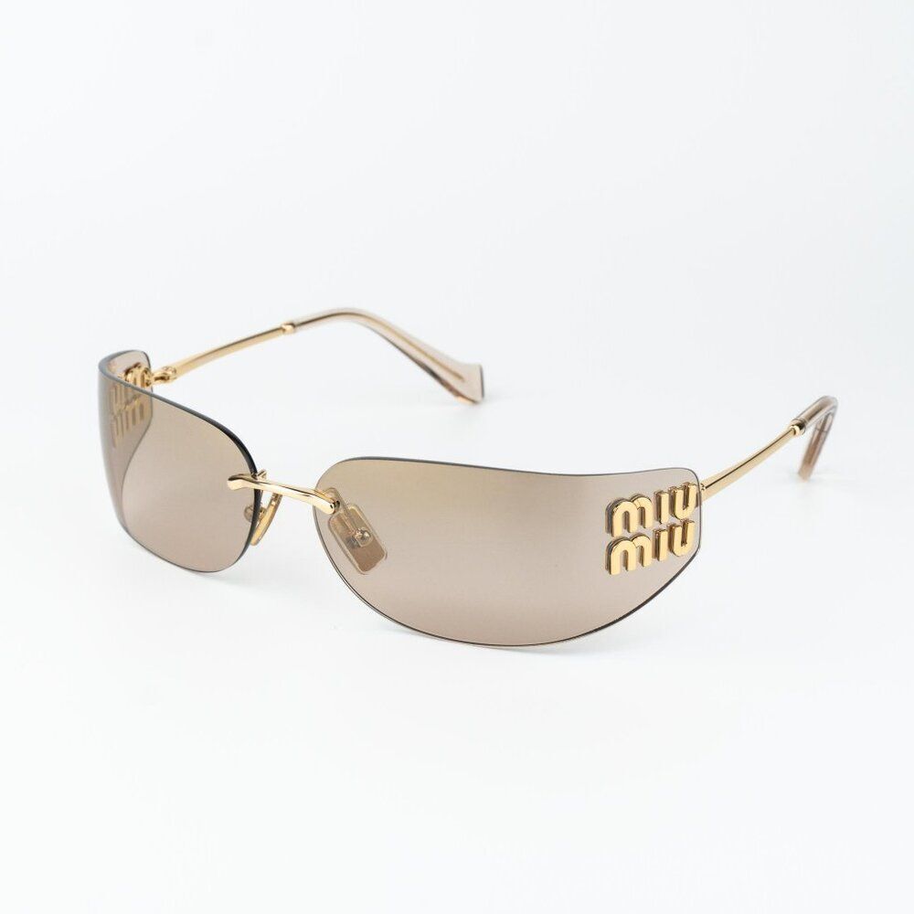 Miu Miu Men Sunglasses Gold Mirror Gradient Rectangle Rimless MUA51S 5AK20P